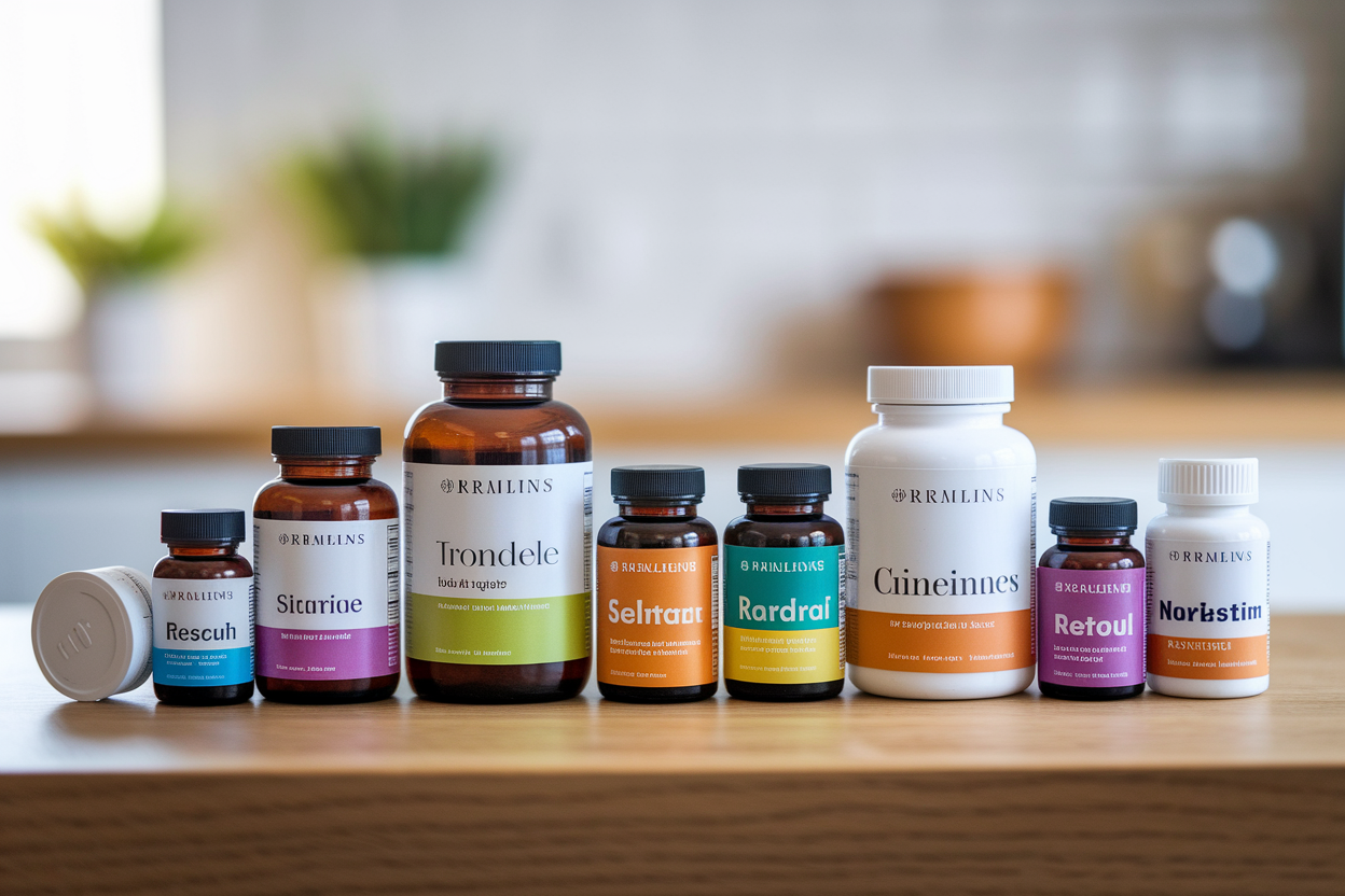 bouteilles-supplements-comptoir-bois