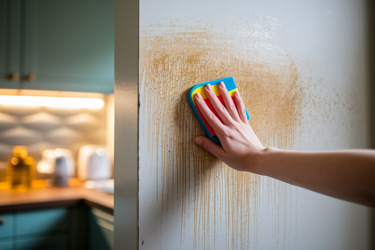 main-eponge-mur-cuisine-graisse