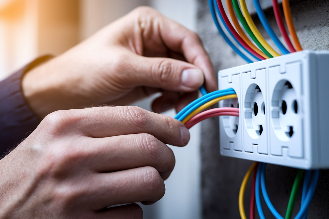 mains-electricien-fils-prise-murale