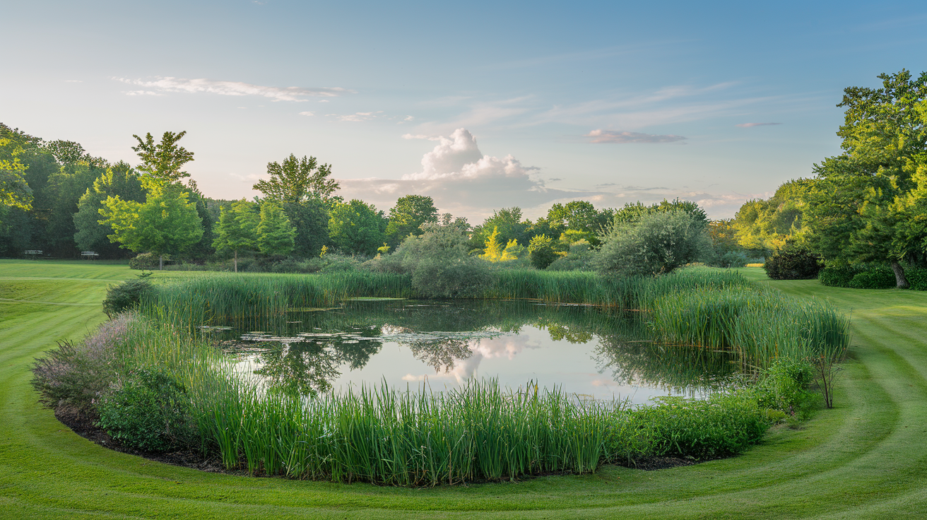 bassin-eau-verdure-ciel-nuages