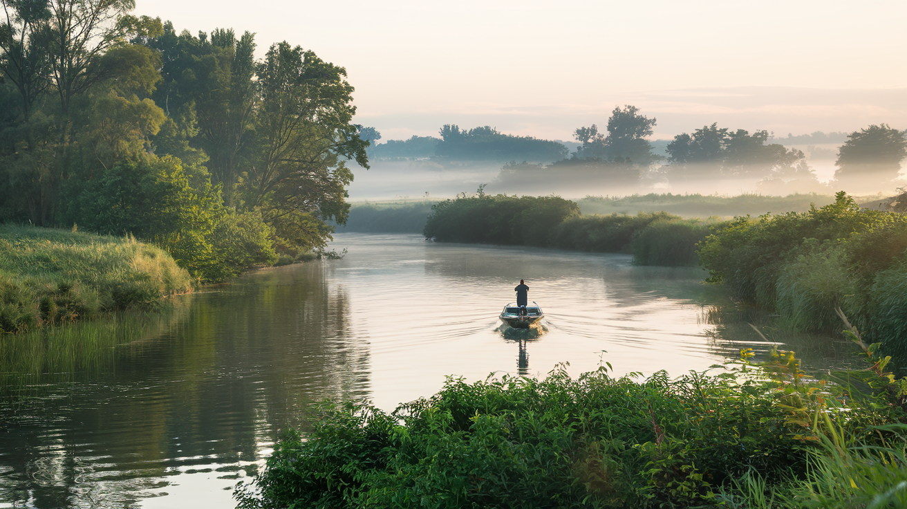bateau-riviere-calme-personne-brume