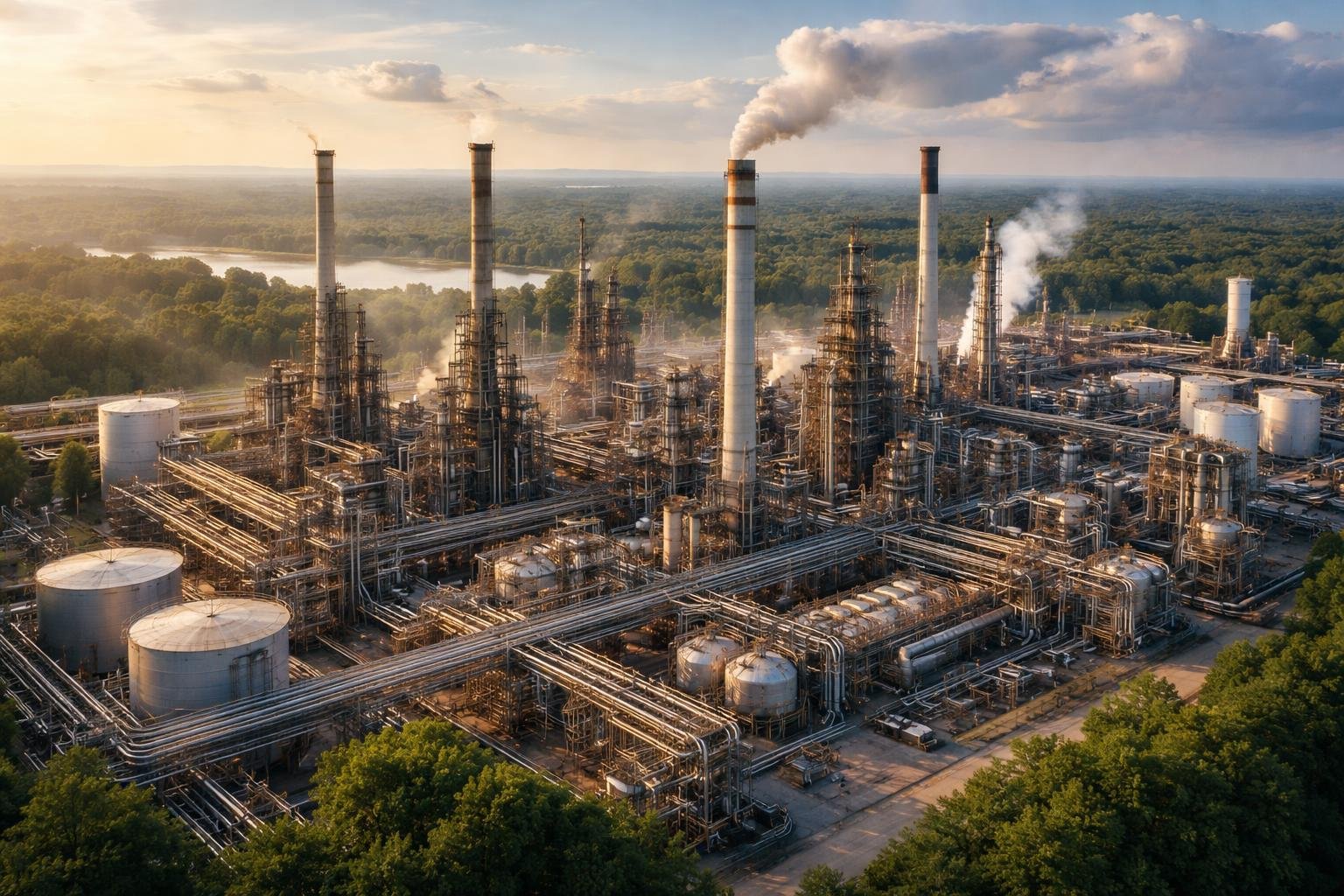 vue-aerienne-usine-cheminees-verdure