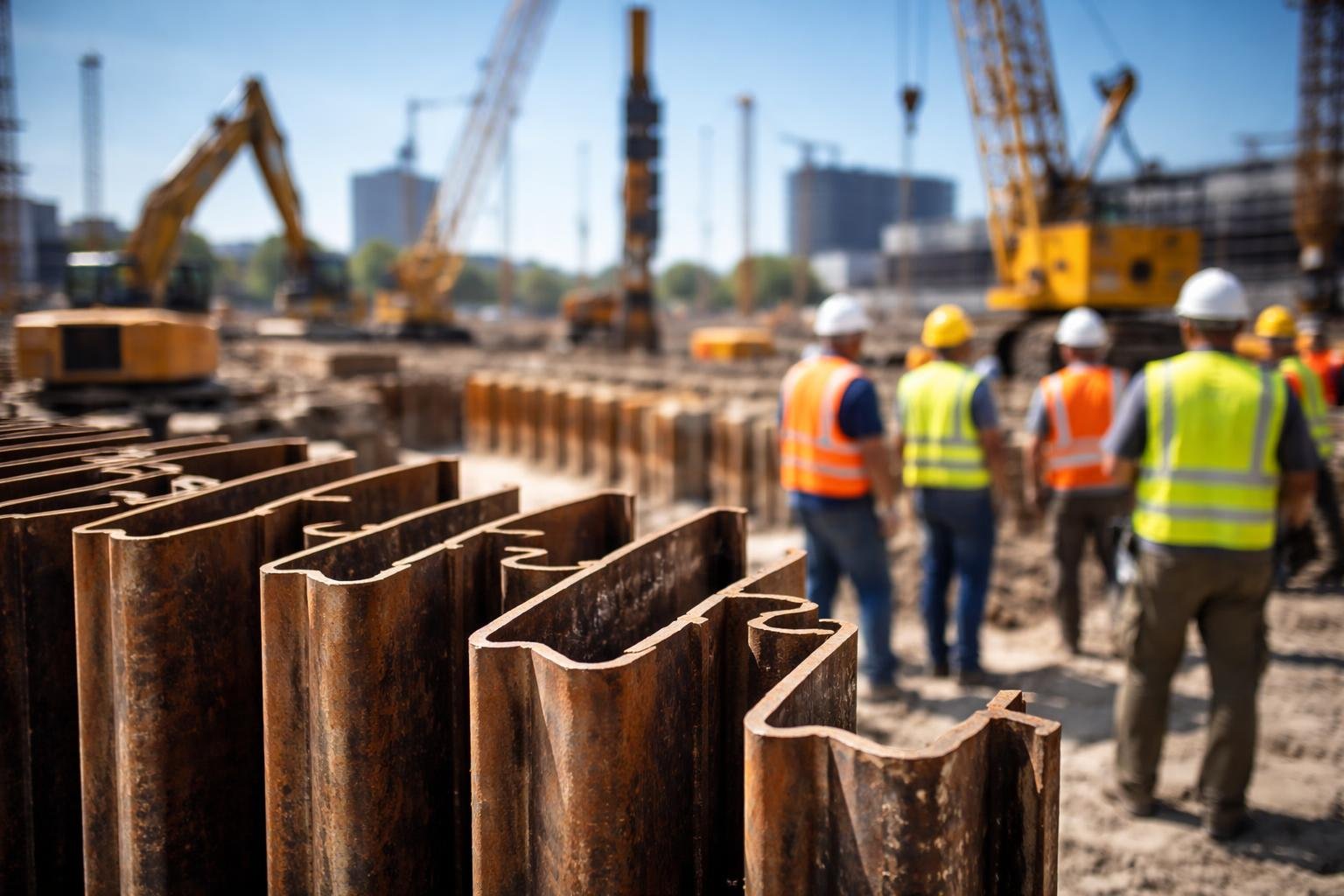 chantier-palplanches-acier-travailleurs-machines-grues
