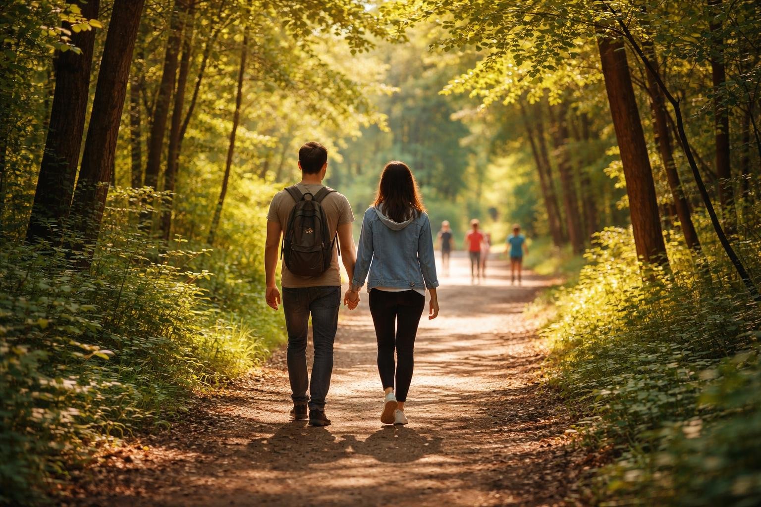 couple-sentier-foret-lumiere-arbres
