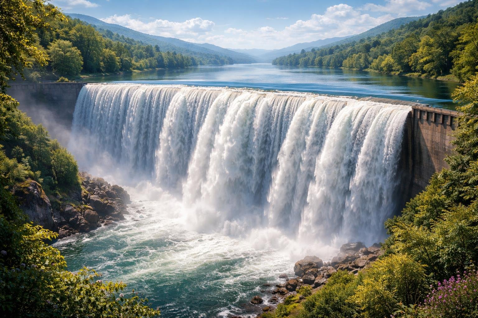 deversoir-cascade-vegetation-ciel-clair